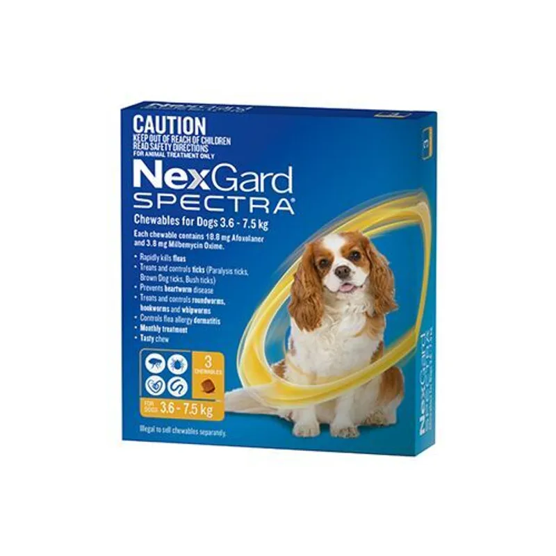 NexGard Spectra for Dogs 3.6 - 7.5kg Yellow - 3 Pack