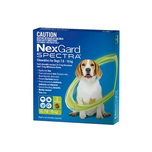 NexGard Spectra for Dogs 7.6 - 15kg Green - 3 Pack
