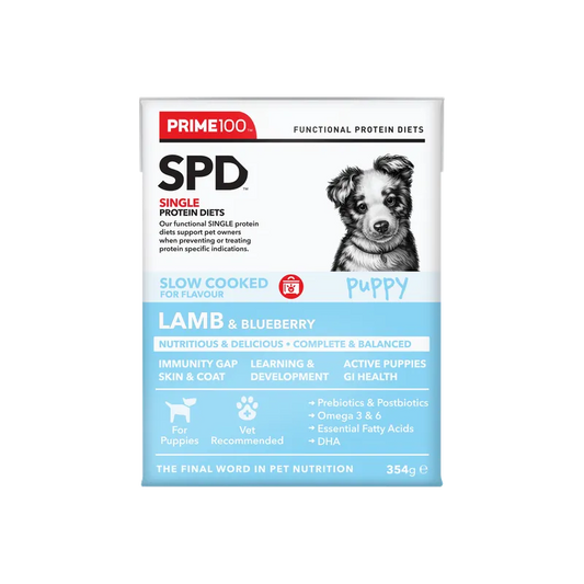 Prime SPD Slow Cooked Puppy Lamb & Blueberry 354g 12 Pack