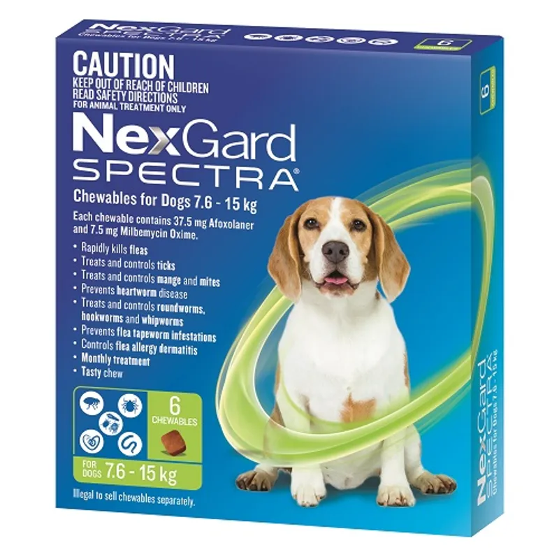 NexGard Spectra for Dogs 7.6-15kg Green - 6 Pack