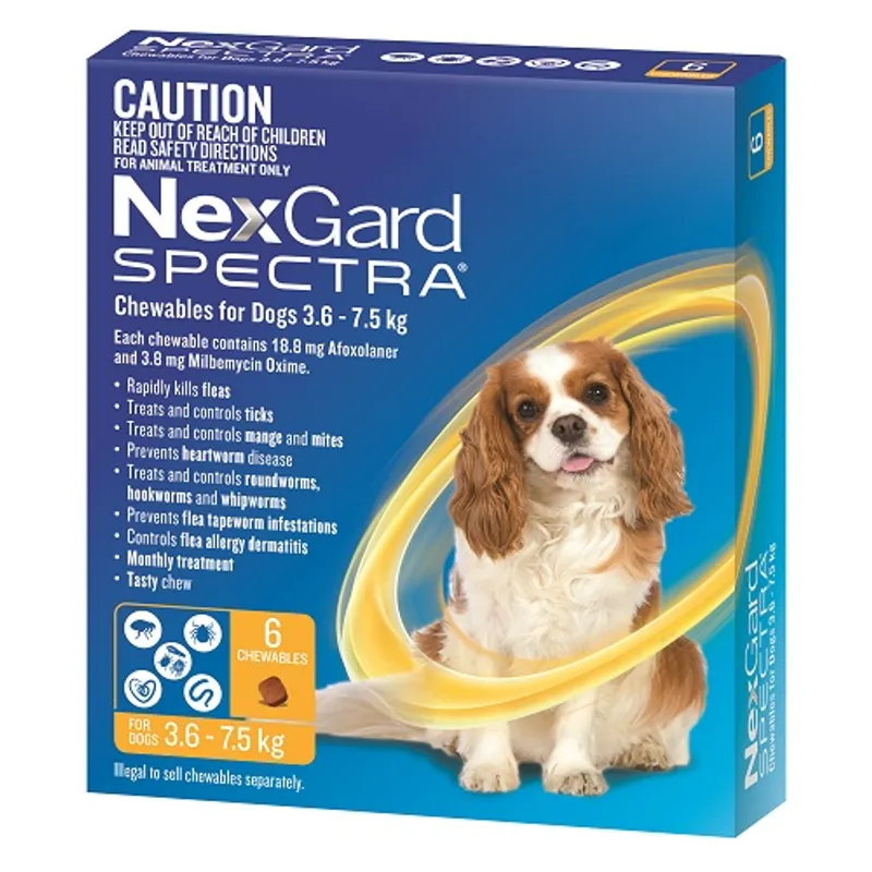 NexGard Spectra for Dogs 3.6-7.5kg Yellow - 6 Pack