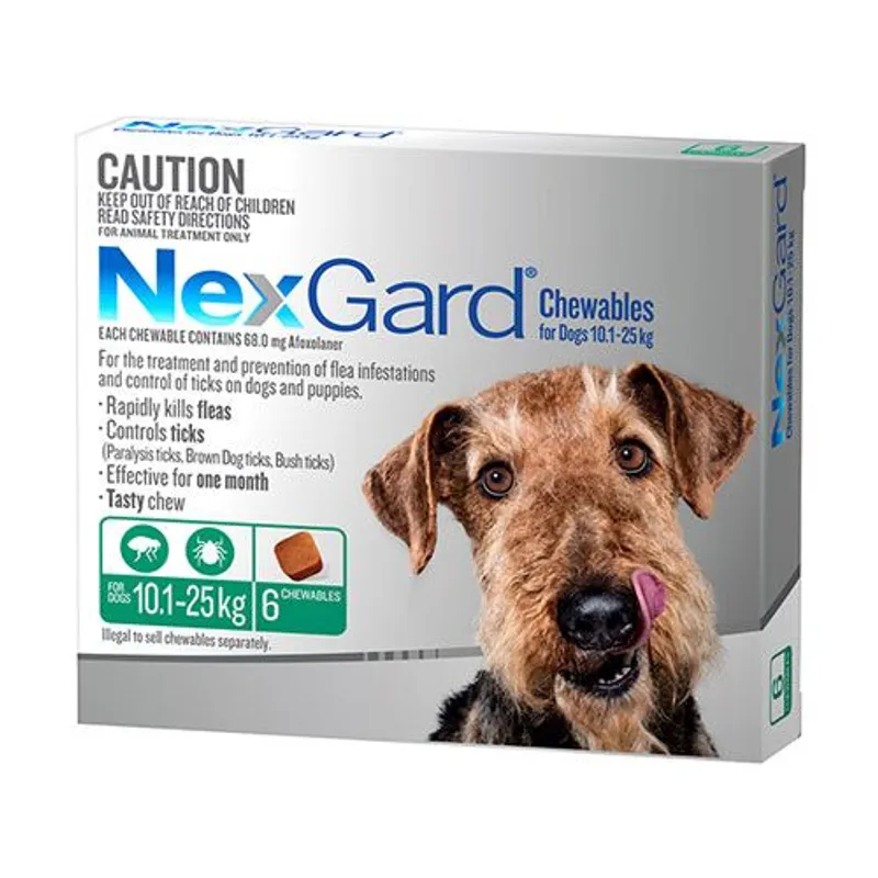 NexGard Chewables for Dogs 10.1-25kg Green - 6 Pack