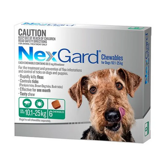 NexGard Chewables for Dogs 10.1-25kg Green - 6 Pack