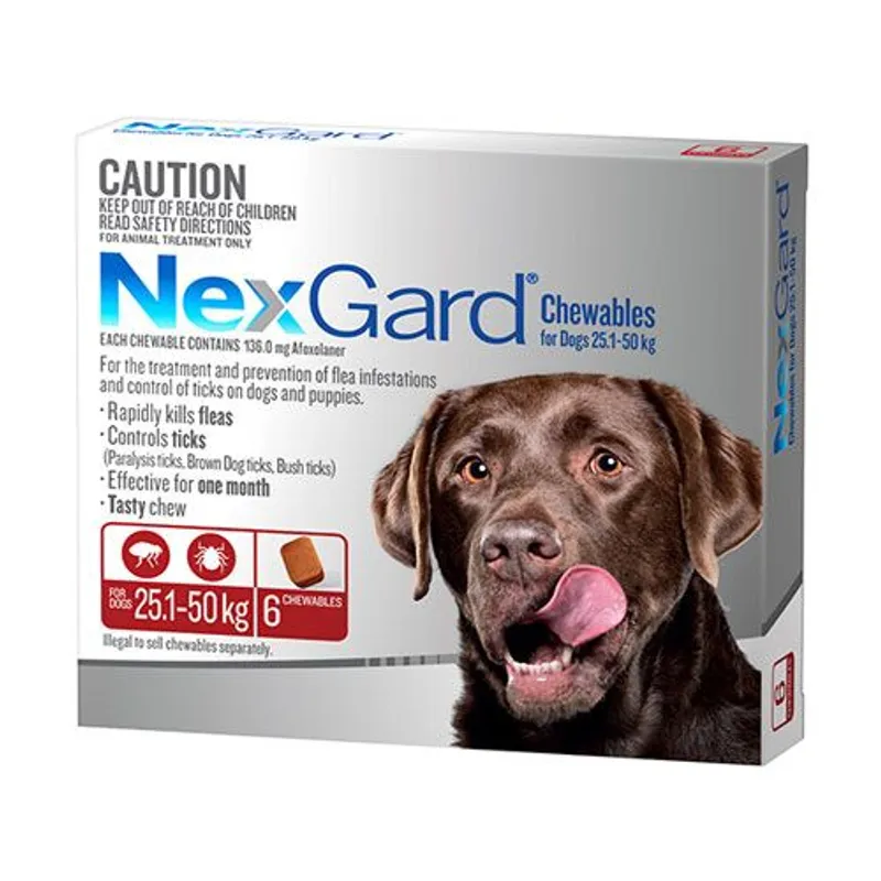 NexGard Chewables for Dogs 25.1-50kg Red - 6 Pack