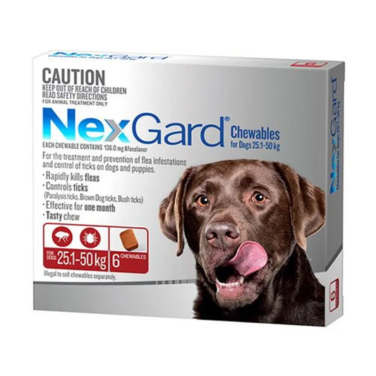 NexGard Chewables for Dogs 25.1-50kg Red - 6 Pack