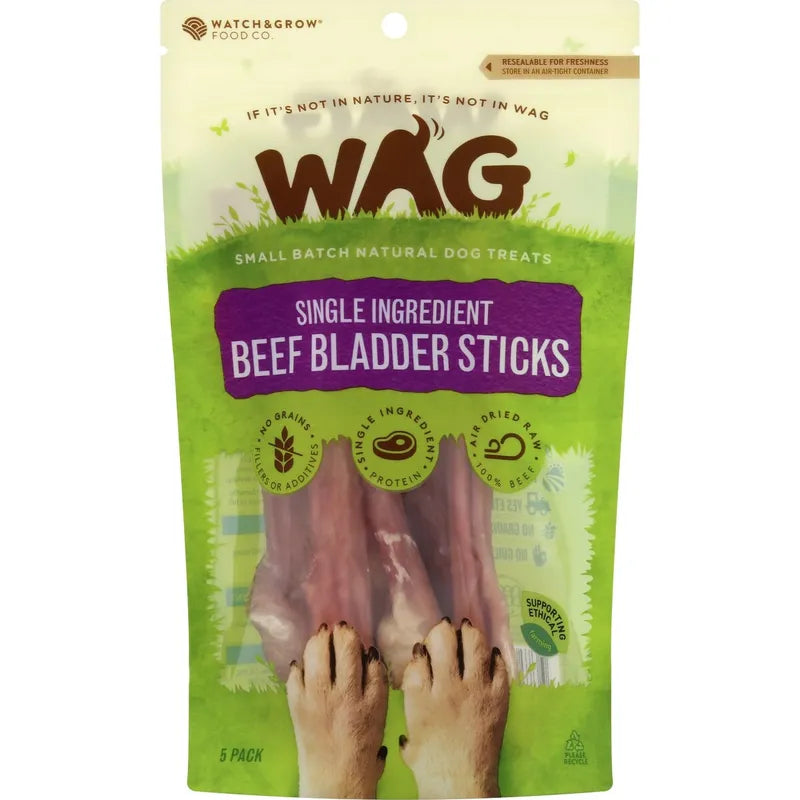Wag Beef Bladder Sticks 5 Pack