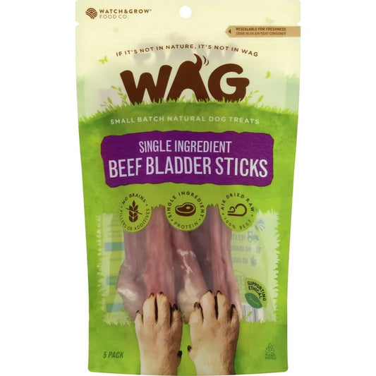 Wag Beef Bladder Sticks 5 Pack